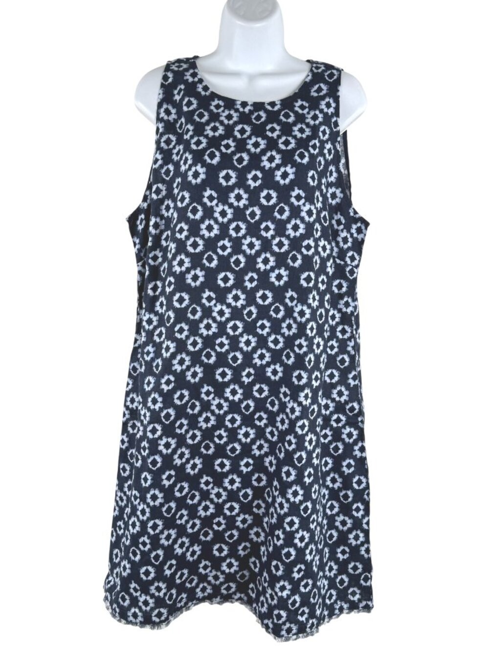 Garnet Hill Linen Fringe Hem A-Line Dress Size 14 Sleeveless Printed NWT DR-1933